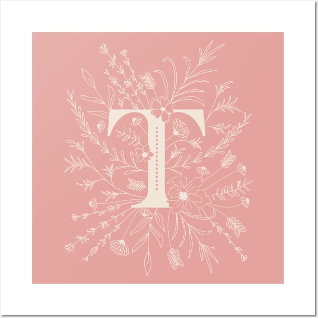 Botanical Letter T (Hibiscus Pink) Wall Art by Cascade Patterns